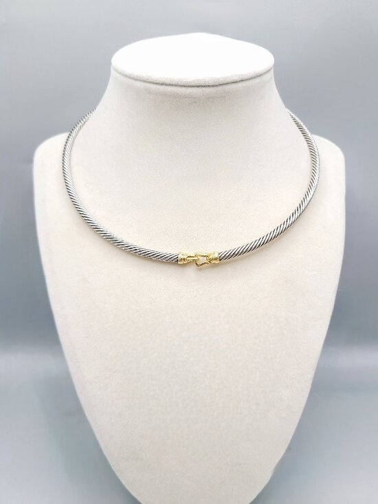 David Yurman Jewelry - David Yurman Cable Buckle Choker Necklace w/ 18K Yellow Gold - 4mm - 15" - RARE